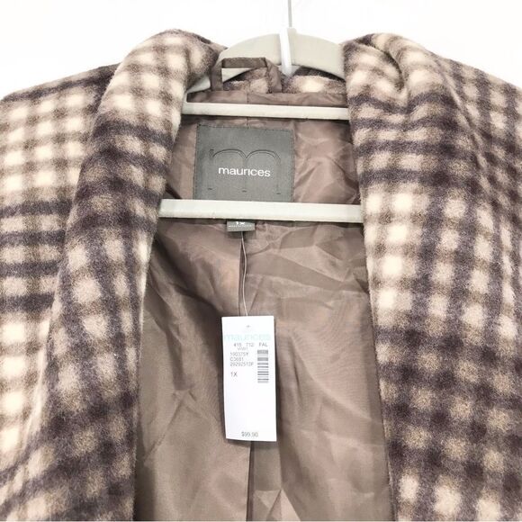 Maurices Brown Cream Plaid Drape Wrap Jacket NEW - Picture 10 of 16